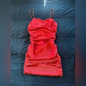 Pink Ruched Glitter Bodycon Dress